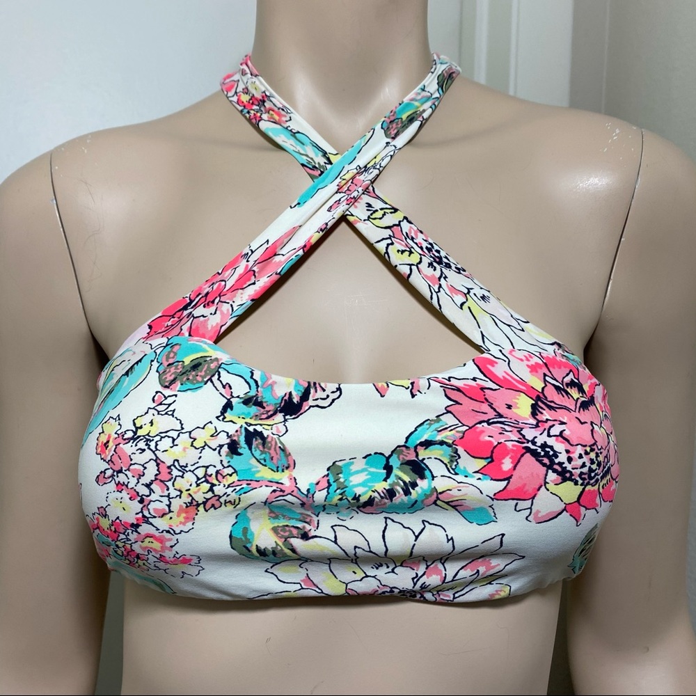 Billabong Floral Bikini Cross Halter Bikini Top